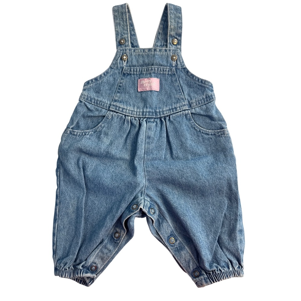 Vintage 90s Oshkosh Bgosh Light Wash Denim Pink Overalls girl vestback 3-6 Month